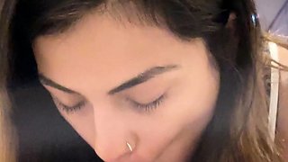 Tan stud gives a POV blowjob to his big cock