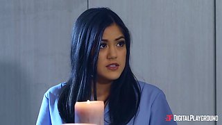 Kinky couple talk a cute Asian nurse into having a threesome