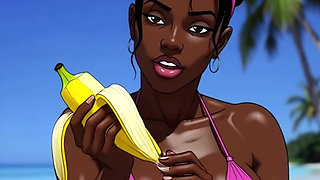 Ebony Girl Sex on the Beach. African Girl. Cartoon. the Sexiest Girls on the Planet