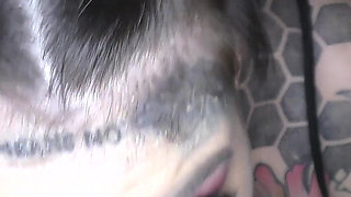 Hot Babe with an Amazing Tattoed Body Enters a Bukkake Party