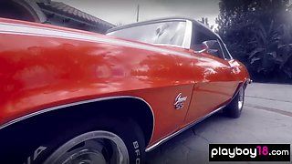 Hot naked asian babe and GFs washing car