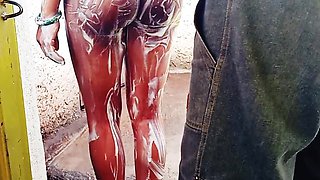 Outdoor Bathing My Pregnant Girlfriend in Dirty Environment
