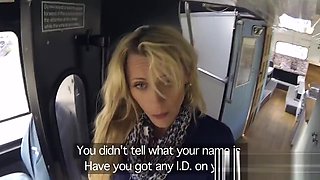 Blonde gets fake cops cock up her ass in her bus