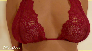 Wifey Wears Sexy Red Lingerie with Her Perfect Tits