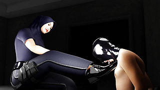 3D Hijab Futa officer femdom anal fuck latex hood slave