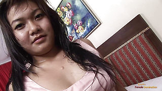 Cute Asian babe gets a facial after massaging and fucking a guy