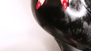 Busty curly brunette with big boobs fucks on couch