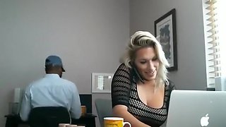 blonde milf working at her husbands office while getting