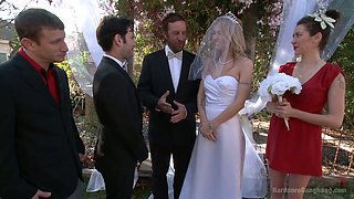 Blind folded bride Natasha Starr is fucked by groom and several dudes