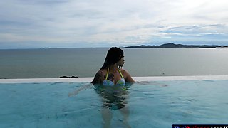 Big butt Thai GF AirBnb rooftop pool swim and sex in the room