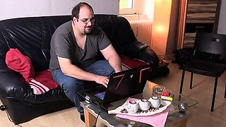 GERMAN FAT NERD GUY GET FUCKED BY FRIEND OF HIS SISTER