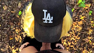 Spontaneous blowjob in the woods, we almost got caught!