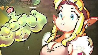Zelda drinks muscle grow giantess potion and explodes into a muscled futanari behemoth with muscles as big as mountains