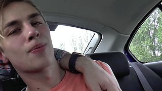 Twink boy Jay Sheen gets handjob by stranger in car