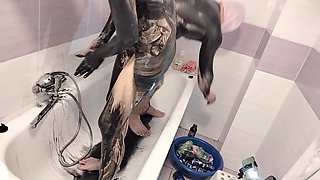 Amateur Couple Takes a Bath, Wife with Hairy Pussy, Big Ass, Big Tits.