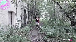 Halloween Story Roleplay - German Skinny Nerd Girl Seduce To Fuck While Hiking With Sei N