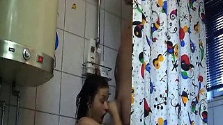 Sensual german couple fucking under the hot shower water