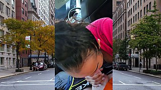 Public POV blowjob by busty Asian MILF