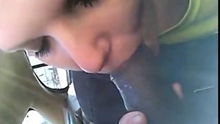 Interracial Car BJ with a Mouthful Ending