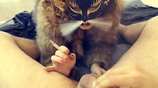 Smoking kitten fucks in fur coat part2
