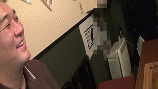 Older Man Plays with a Japanese Teen with Hairy Pussy on the Bed
