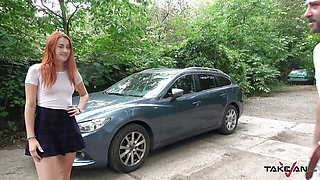 Redhead gets screwed on the backseat in the pick up van
