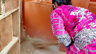 Indian Girl Cleaning Floor