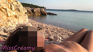 Pussy Flash! Nude Teacher and her Student: Lets Him Touch Her Tits on a Public Beach! - MissCreamy