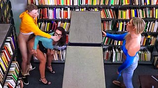 Milf teacher banged doggystyle by young man in the library