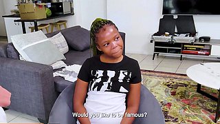 Tiny Ebony Teen Cutie Deep Throats Cock