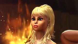 A sexy young blonde gets fucked hard by a fire demon in the dungeon