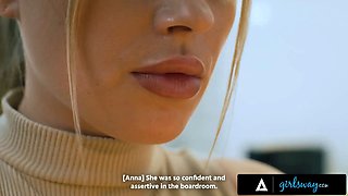 Girlsway - pawg blonda Anna Claire clouds submits to domineering manager Casey Calvert for promotion