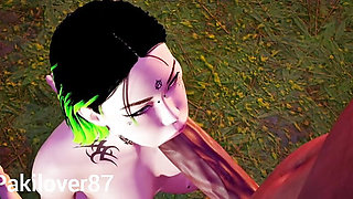 Big Black Cock Fucks Tattooed Babe with a Great View 3D Animation