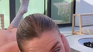 Big tit brunette sucks a big cock blowjob POV