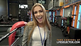 Hot Blonde Reporter Alexis Gets Fucked Hard By Stud Trainer While Trainee Cherry Watches