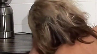 Mature cock sucking milf pussy fucking in the kitchen...cum in mouth