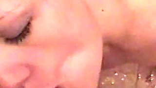 Blonde Babe Kneels Down to Suck an Deepthroats Huge Cock and Cumshot