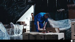 Sexy asian girl with nice body gets frozen in time and thoroughtly inspected by a lucky repairman