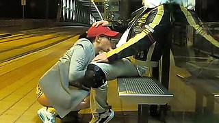 Really Risky Sex at a Bus Stop with a Young Stepsis That Ends with an Orgasm and a Cumshot