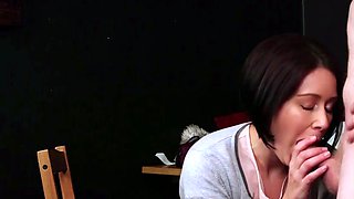 Amateur CFNM babe gives blowjob to guy