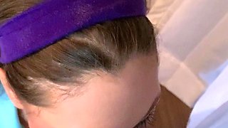 Bitch gives wam blowjob and handjob in pov scene