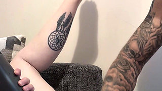 Massage gun and curved glass dildo, perfect orgasms