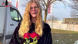 Valentine's Day Date: German Teen Blonde Swallows Cum in Car Blowjob