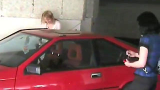 Pissing on a parking lot