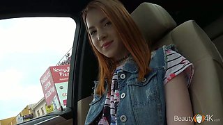 Lusty park gal with chestnut hair Brianna gives a good blowjob in the car