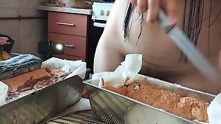Hot Wife Prepares Naked Food in the Kitchen. Amateur Wife with Hairy Pussy, Big Tits, Big Ass.
