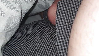 Step mom grabs and handjob step son dick in erection