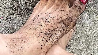 Melove Sexy Dirty Feet with Long Red Toe Nails