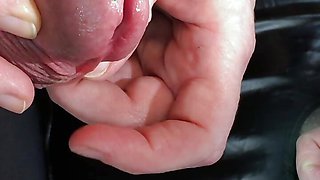 Glans and peehole domination with urethral penetration in close up