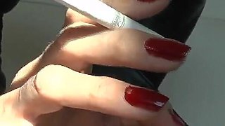 Leather Mistress Lady Victoria Valente - Beautiful Hands, Red Fingernails, Cigarette, Close-ups